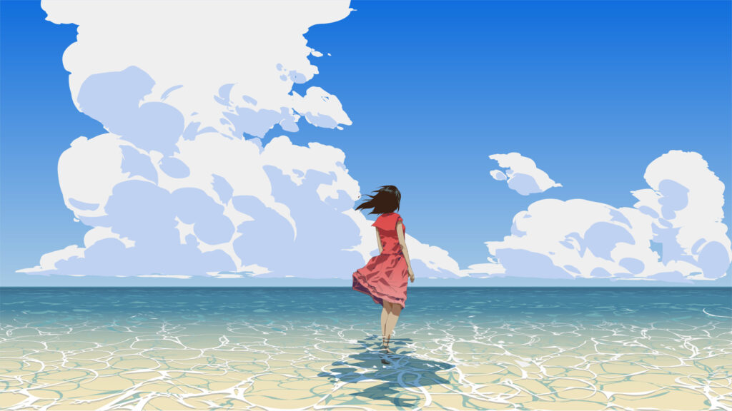 浜辺で立っている女性